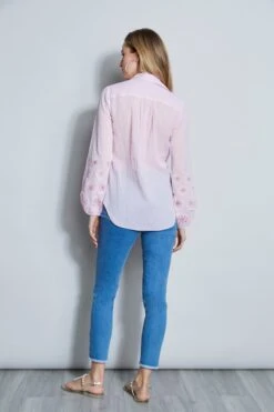 Elie Tahari Crinkle Cotton Embroidered Shirt -ELIE TAHARI Sales E4055502 SHELL 3BACK 033