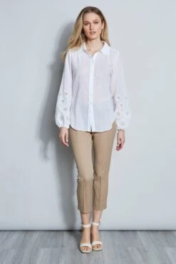 Elie Tahari Crinkle Cotton Embroidered Shirt -ELIE TAHARI Sales E4055502 WHITE 1HERO 007