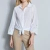 Elie Tahari Crinkle Cotton Embroidered Shirt