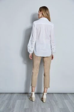 Elie Tahari Crinkle Cotton Embroidered Shirt -ELIE TAHARI Sales E4055502 WHITE 3BACK 038