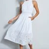 Elie Tahari Embroidered Hem Midi Dress