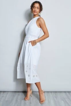 Elie Tahari Embroidered Hem Midi Dress -ELIE TAHARI Sales E4055602 WHITE 1HERO 1576