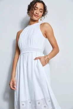 Elie Tahari Embroidered Hem Midi Dress -ELIE TAHARI Sales E4055602 WHITE 2FRONT 1591