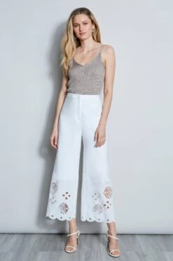 Elie Tahari Scallop Embroidered Linen Pant -ELIE TAHARI Sales E405K202 WHITE 1HERO 020