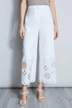 Elie Tahari Scallop Embroidered Linen Pant