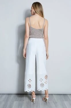 Elie Tahari Scallop Embroidered Linen Pant -ELIE TAHARI Sales E405K202 WHITE 3BACK 002
