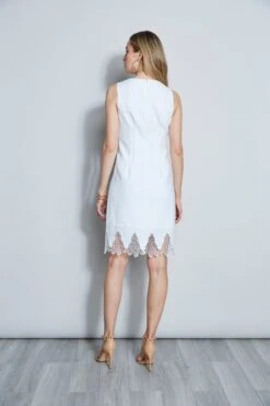 Elie Tahari Linen Lace Hem Dress -ELIE TAHARI Sales E405K602 WHITE 3BACK 043