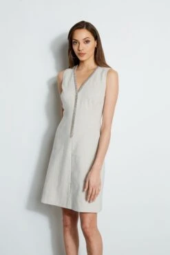 Elie Tahari Linen Chain Dress -ELIE TAHARI Sales E405K603 PUTTYMELANGE 2front 2197