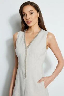 Elie Tahari Linen Chain Dress -ELIE TAHARI Sales E405K603 PUTTYMELANGE 2front 2208