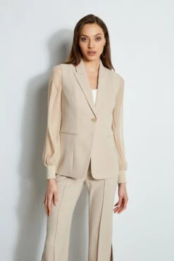 Elie Tahari Chiffon Sleeve Blazer -ELIE TAHARI Sales E4087203 ISLANDSAND E4087103 ISLANDSAND E2087503 WHITE 2FRONT 557