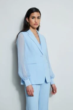 Elie Tahari Chiffon Sleeve Blazer -ELIE TAHARI Sales E4087203 WATERBLUE E4087103 WATERBLUE E410N513 WATERBLUE 2front 2434