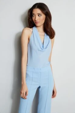 Elie Tahari Cowl Halter Shirt -ELIE TAHARI Sales E4087203 WATERBLUE E410N513 WATERBLUE 2FRONT 1486