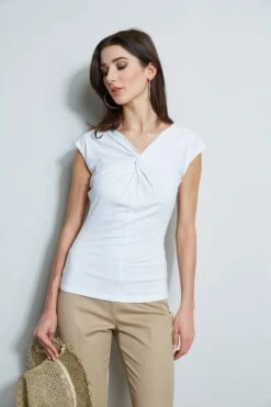 Elie Tahari Twist Knot Knit -ELIE TAHARI Sales E40M0202 RATTAN E556X503 WHITE 2front 1512