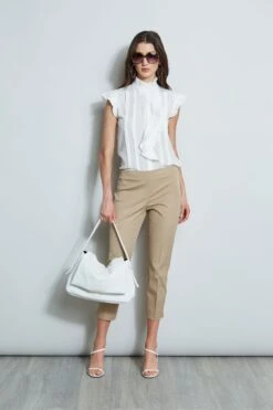 Pleated Flutter Silk Shirt -ELIE TAHARI Sales E40M0202 RATTAN ETR31195 SKYWHITE 1Hero 1650