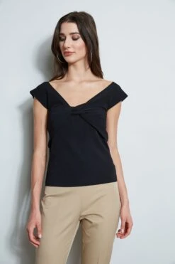 Twist Front Sweater -ELIE TAHARI Sales E40M0202 RATTAN ETR32139 NOIR 2front 623