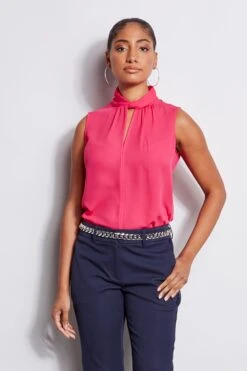 Elie Tahari Sleeveless Silk Twist Shirt