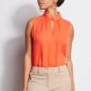 Elie Tahari Sleeveless Silk Twist Shirt -ELIE TAHARI Sales E40M0212 Rattan E210N503 Tomato 1HERO 2494