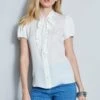 Elie Tahari Silk Tie Neck Ruffle Shirt