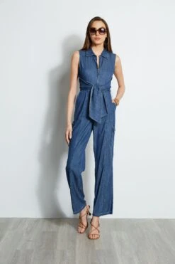 Elie Tahari Denim Tie Jumpsuit