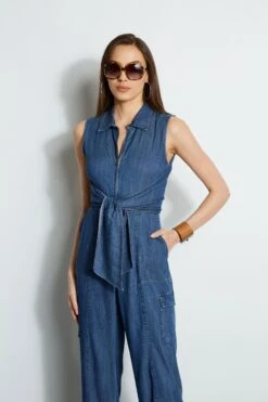 Elie Tahari Denim Tie Jumpsuit -ELIE TAHARI Sales E414J603 INDIGO 2front 2085