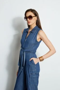 Elie Tahari Denim Tie Jumpsuit -ELIE TAHARI Sales E414J603 INDIGO 2front 2108