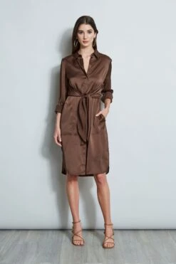Elie Tahari Satin Tie Shirt Dress -ELIE TAHARI Sales E5027603 SUMATRA 3back 2039