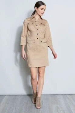 Elie Tahari Safari Shirt Dress -ELIE TAHARI Sales E5044601 RATTAN 1HERO 018