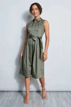 Elie Tahari Embroidered Tie Dress -ELIE TAHARI Sales E5044602 EMBTIEDRESS WILLOWGREEN 1HERO 1214