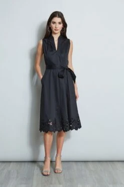 Elie Tahari Embroidered Hem Cotton Dress
