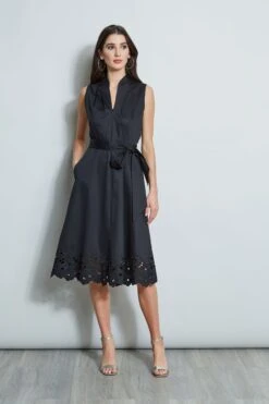 Elie Tahari Embroidered Hem Cotton Dress -ELIE TAHARI Sales E5044603 BLACK 1HERO 7891