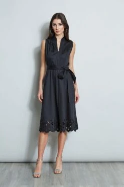 Elie Tahari Embroidered Hem Cotton Dress -ELIE TAHARI Sales E5044603 BLACK 1HERO 7961