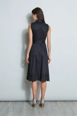 Elie Tahari Embroidered Hem Cotton Dress -ELIE TAHARI Sales E5044603 BLACK 3back 22101