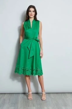 Elie Tahari Embroidered Hem Cotton Dress