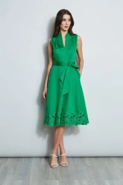 Elie Tahari Embroidered Hem Cotton Dress -ELIE TAHARI Sales E5044603 PALMLEAF 1HERO 1084