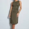 Elie Tahari Ruched Midi Dress -ELIE TAHARI Sales E509U602 COTTONMIDIDRESS WILLOWGREEN 1HERO 1431