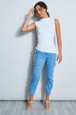 Elie Tahari Ruched Tank -ELIE TAHARI Sales E556X502 RUCHEDTANK WHITE HERO1 1130