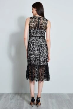 Elie Tahari Lace Midi Dress -ELIE TAHARI Sales E602H602BLACK 3BACK 2190