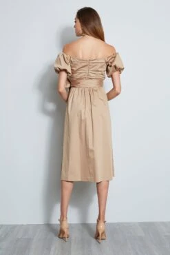 Elie Tahari Topaz Off Shoulder Midi Dress -ELIE TAHARI Sales E6044600 RATTAN DRESS 3BACK 312