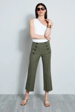 Elie Tahari Button Detail Pant -ELIE TAHARI Sales E60M0202WILLOWGREEN 1HERO 671