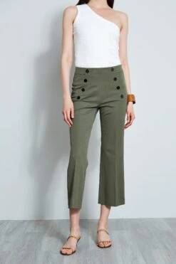 Elie Tahari Button Detail Pant -ELIE TAHARI Sales E60M0202WILLOWGREEN 2FRONT 680