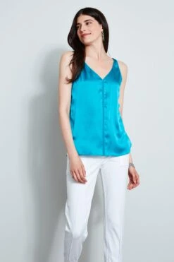 Elie Tahari Sleeveless Silk Satin Shirt