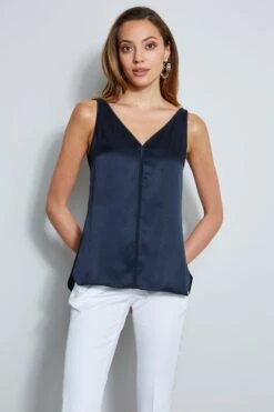 Elie Tahari Sleeveless Silk Satin Shirt