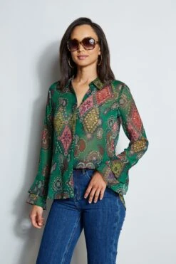 Elie Tahari Paisley Crinkle Chiffon Shirt