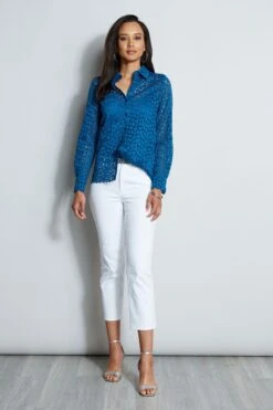 Elie Tahari Geo Lace Button Down Shirt -ELIE TAHARI Sales E7015503 PACIFICBLUE E20M021U WHITE 1Hero 165