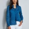 Elie Tahari Geo Lace Button Down Shirt -ELIE TAHARI Sales E7015503 PACIFICBLUE E20M021U WHITE 2front 345
