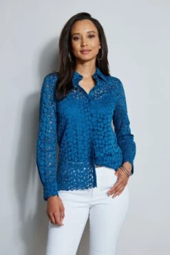 Elie Tahari Geo Lace Button Down Shirt