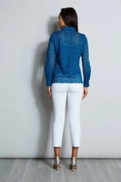 Elie Tahari Geo Lace Button Down Shirt -ELIE TAHARI Sales E7015503 PACIFICBLUE E20M021U WHITE 3back 339