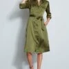 Elie Tahari Washed Satin Shirt Dress 2 Elie Tahari Washed Satin Shirt Dress -ELIE TAHARI Sales E7027602 TUSCANOLIVE DRESS 1HERO 969