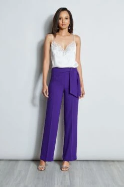 Elie Tahari Wide Leg Sash Pant -ELIE TAHARI Sales E707G503 FRESHPEARL E7087213 PLUM 1HERO 760