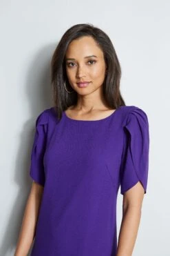 Elie Tahari Slit Sleeve Crepe Dress 10 Elie Tahari Slit Sleeve Crepe Dress -ELIE TAHARI Sales E7087603 PLUM 2front 2248